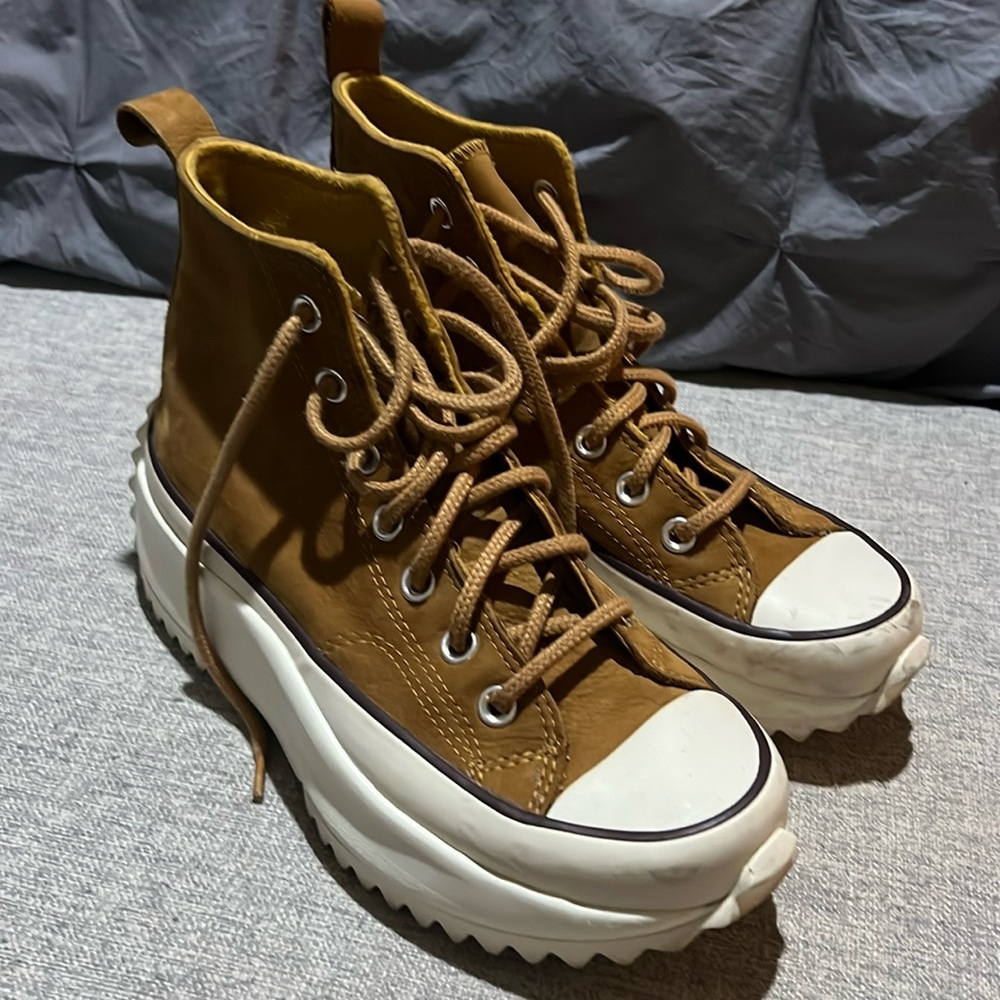 Brown Converse leather platform